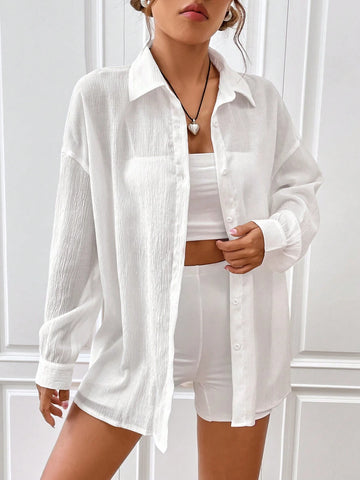 Solid Drop Shoulder Shirt