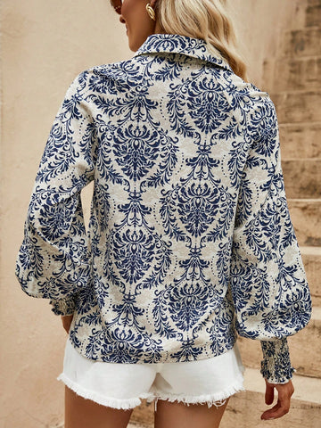 Allover Print Lantern Sleeve Shirt