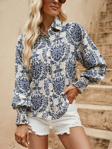 Allover Print Lantern Sleeve Shirt