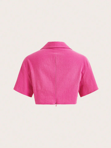 Flap Pocket Drop Shoulder Crop Shirt