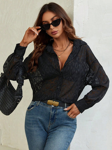 Jacquard Drop Shoulder Button Front Shirt Without Bra