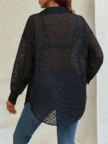 Jacquard Drop Shoulder Button Front Shirt Without Bra
