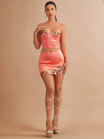 BAE Appliques Split Hem Bodycon Skirt