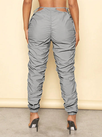 SXY Cutout Knot Waist Ruched Pants