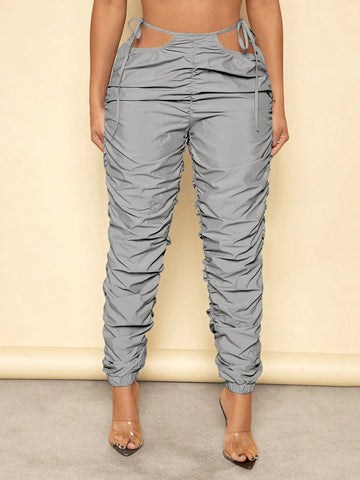 SXY Cutout Knot Waist Ruched Pants