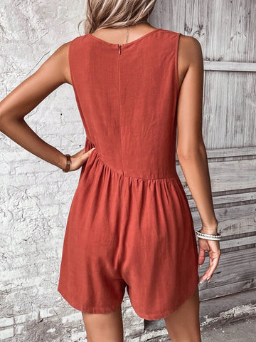 Solid Slant Pocket Romper