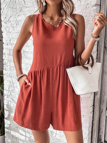 Solid Slant Pocket Romper