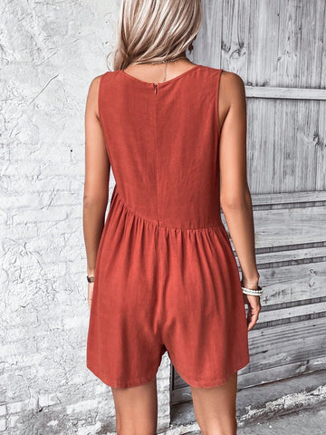 Solid Slant Pocket Romper