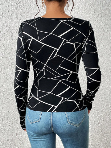 Geo Print Cut Out Front Tee