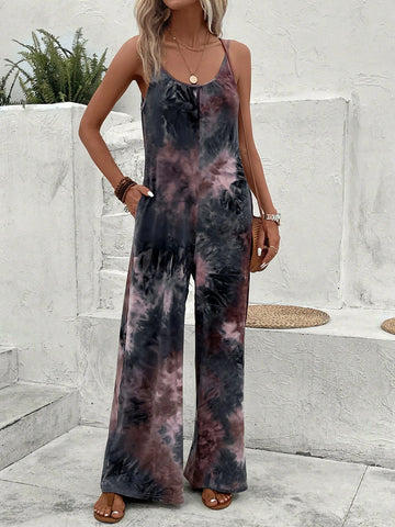 EMERY ROSE Tie Dye Wide Leg Cami Jumpsuit