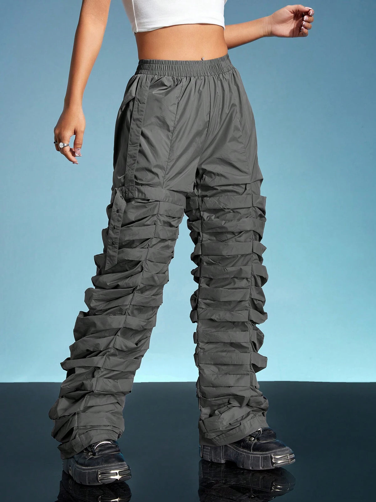 ICON Solid Ruched Stacked Pants