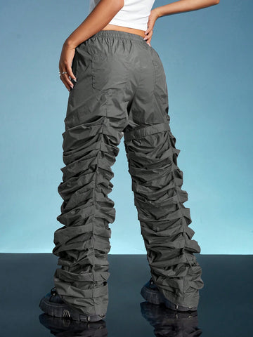 ICON Solid Ruched Stacked Pants