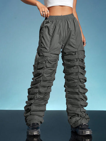 ICON Solid Ruched Stacked Pants