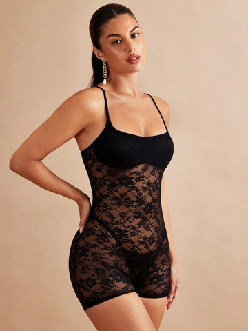 Floral Lace Unitard Romper Without Lingerie Set