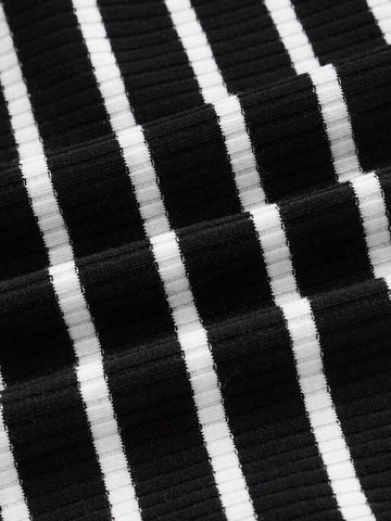 EZwear Striped Print Split Thigh Skirt