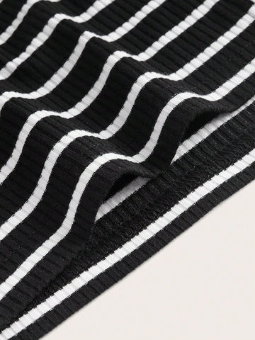 EZwear Striped Print Split Thigh Skirt