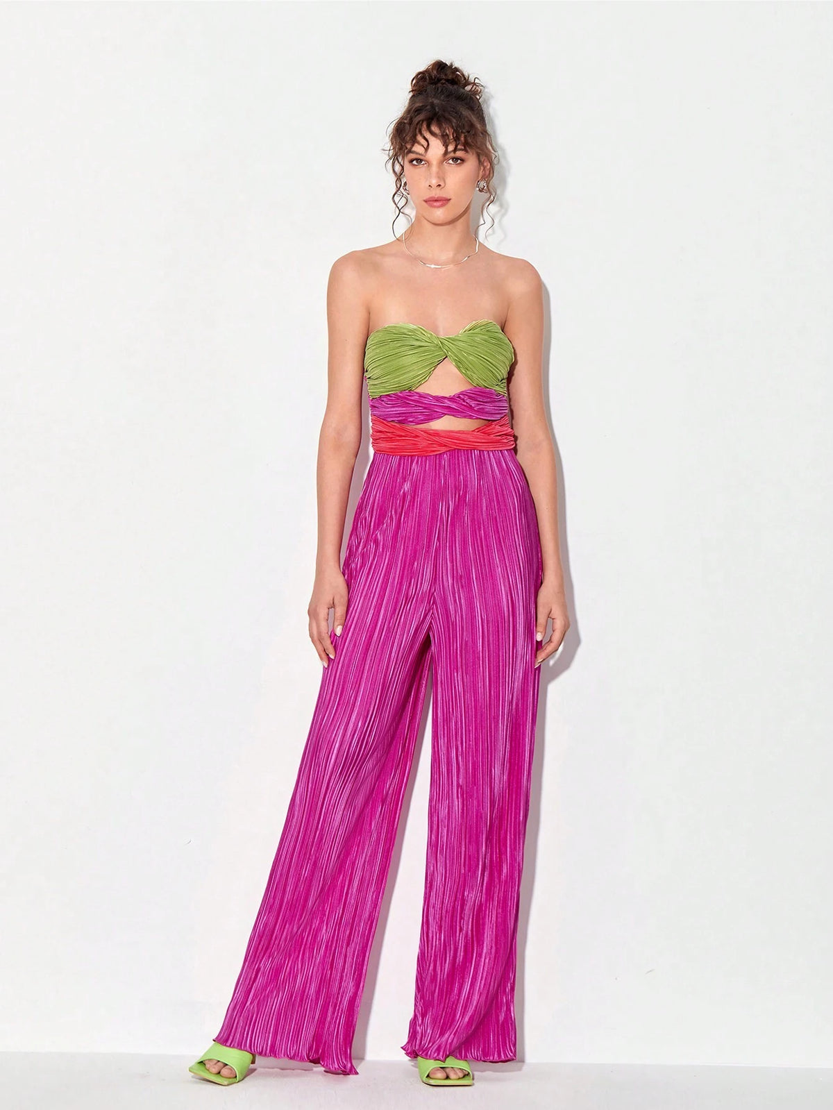 Colorblock Cut Out Front Tube Jumpsuit