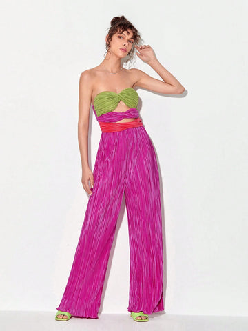 Colorblock Cut Out Front Tube Jumpsuit