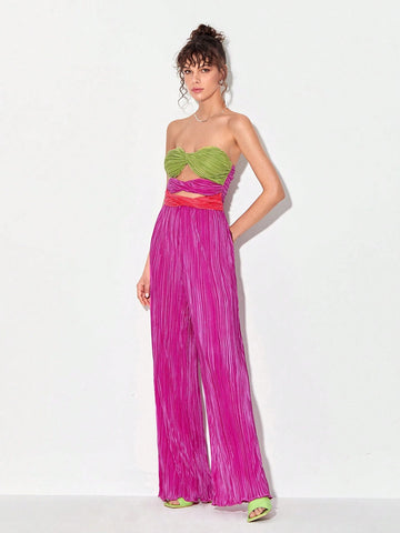 Colorblock Cut Out Front Tube Jumpsuit