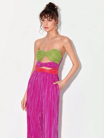 Colorblock Cut Out Front Tube Jumpsuit