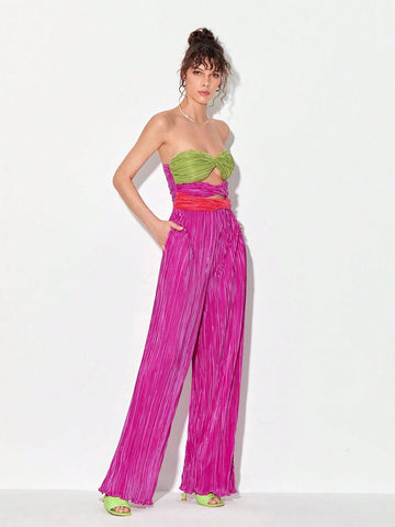 Colorblock Cut Out Front Tube Jumpsuit