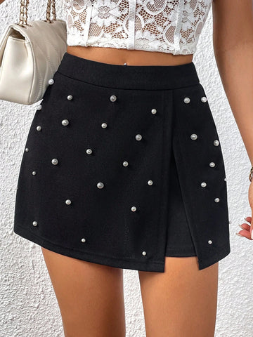 Unity Pearls Beaded Split Hem Skort