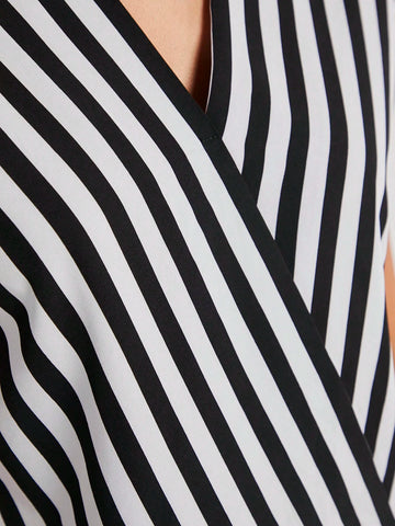 Striped Print Batwing Sleeve Wrap Detail Top