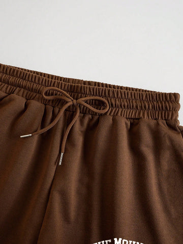 Mountain & Letter Graphic Tank Top & Drawstring Waist Shorts