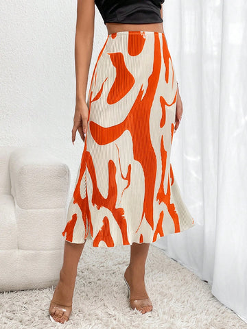 Unity Graphic Print High Waist Mermaid Hem Skirt