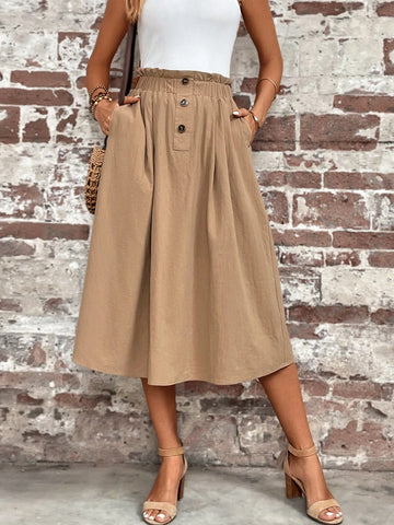 EMERY ROSE Paperbag Waist Hidden Pocket Button Detail Skirt