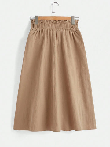 EMERY ROSE Paperbag Waist Hidden Pocket Button Detail Skirt