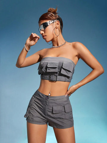 Flap Pocket Tube Top & Shorts
