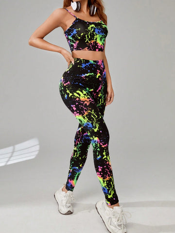 Splash Ink Print Cami Top & Leggings