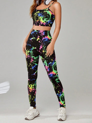 Splash Ink Print Cami Top & Leggings