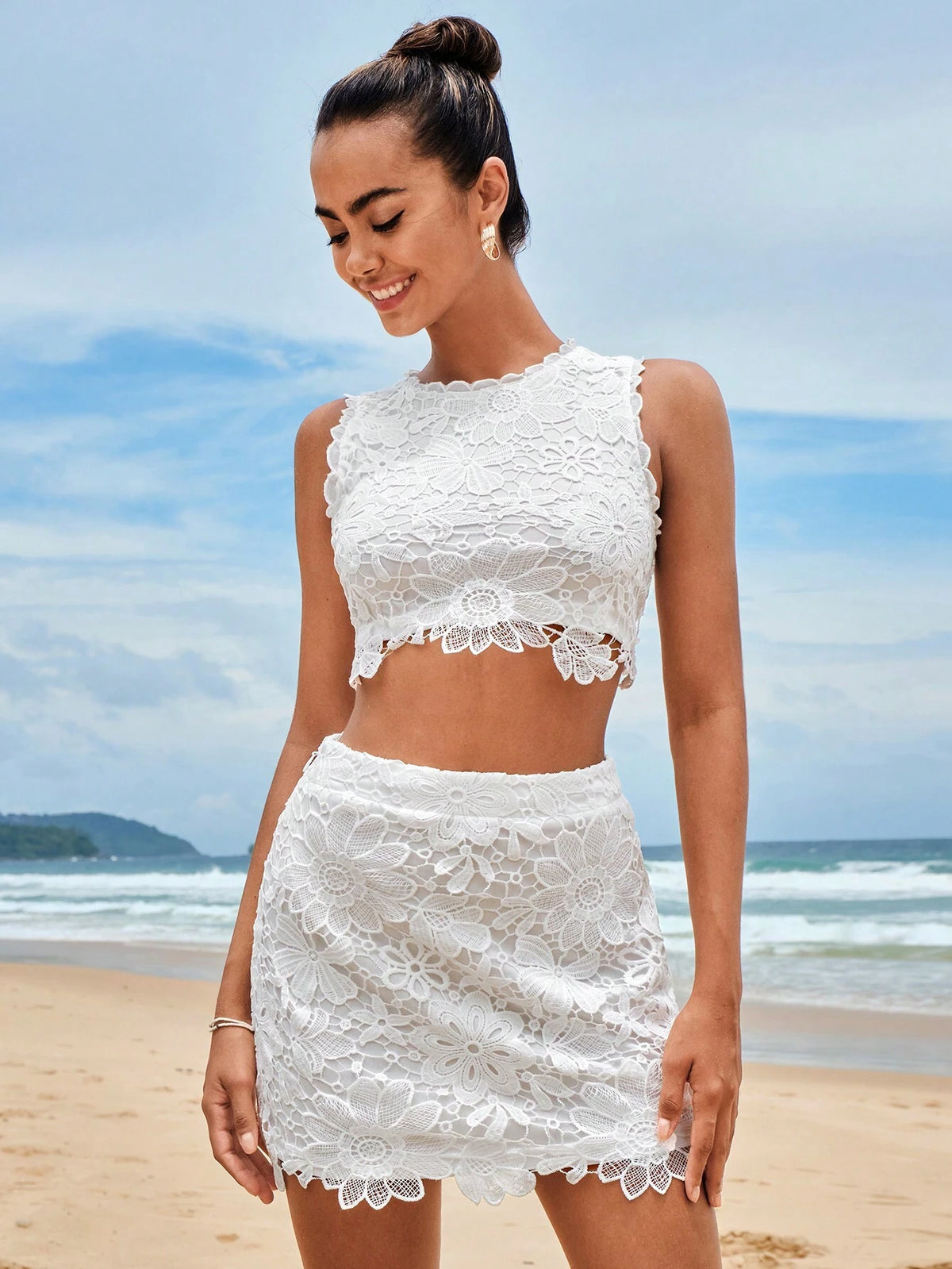Solid Lace Tank Top & Skirt