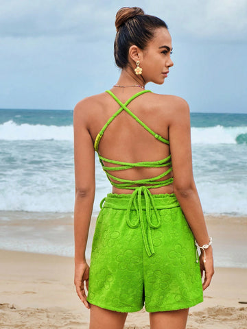 Lace Up Backless Cami Top & Shorts