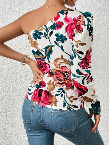 Unity Floral Print One Shoulder Tee
