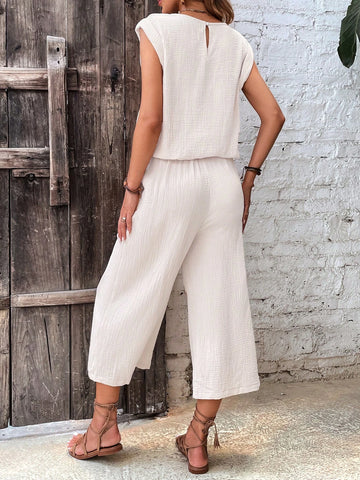 EMERY ROSE Solid Top & Tie Front Wide Leg Pants