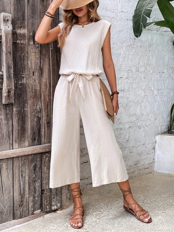 EMERY ROSE Solid Top & Tie Front Wide Leg Pants