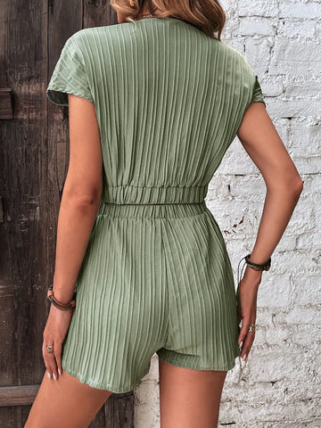 EMERY ROSE Twist Front Crop Blouse & Tie Front Shorts