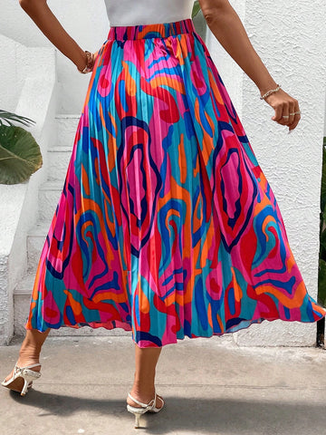 VCAY Allover Print Pleated Skirt