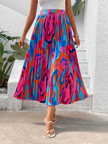 VCAY Allover Print Pleated Skirt