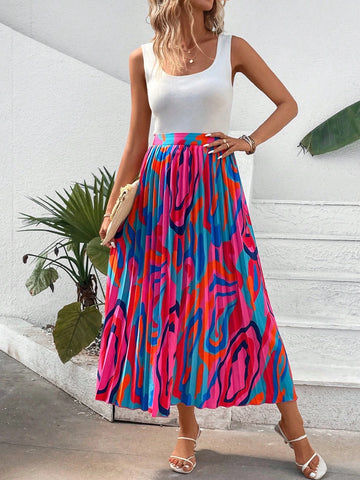 VCAY Allover Print Pleated Skirt