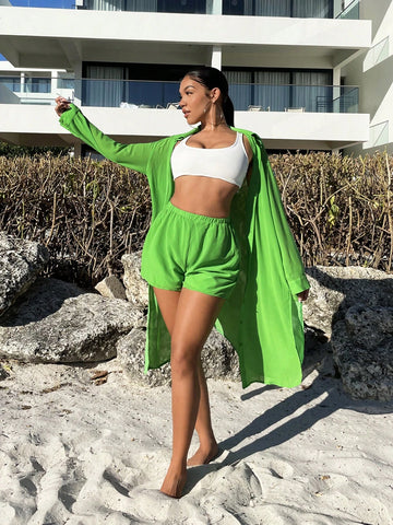 Solid Button Front Shirt & Shorts