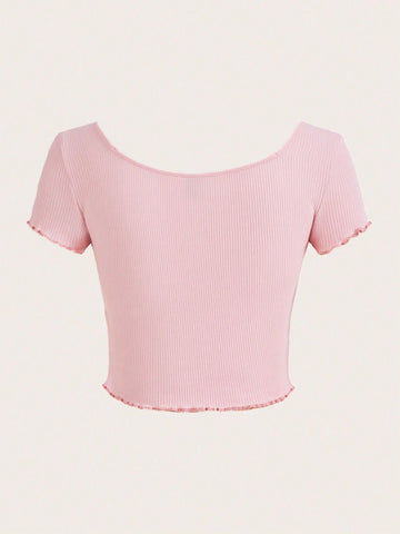 Lettuce Trim Sweetheart Neck Crop Tee