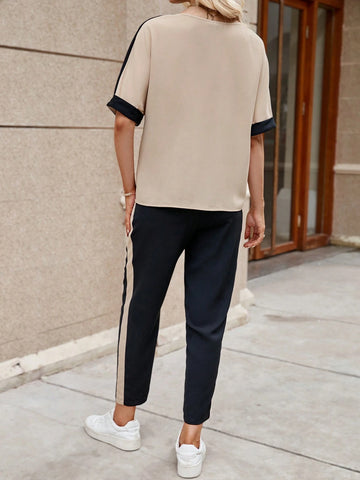 EMERY ROSE Contrast Trim Batwing Sleeve Tee & Pants