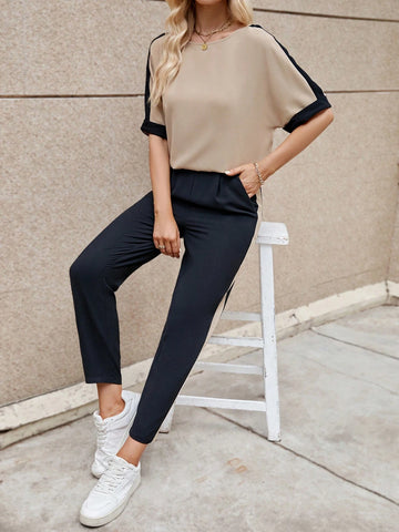 EMERY ROSE Contrast Trim Batwing Sleeve Tee & Pants