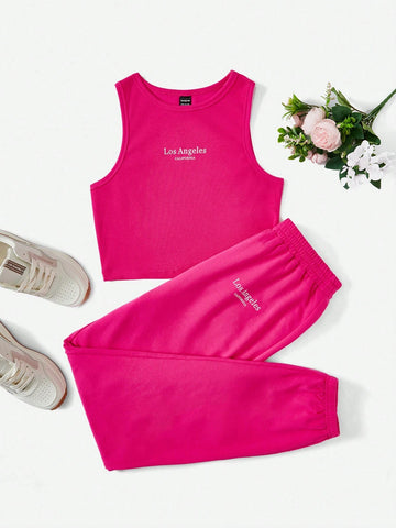Letter Graphic Tank Top & Sweatpants