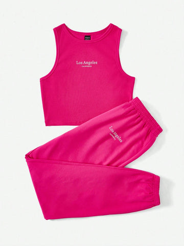 Letter Graphic Tank Top & Sweatpants