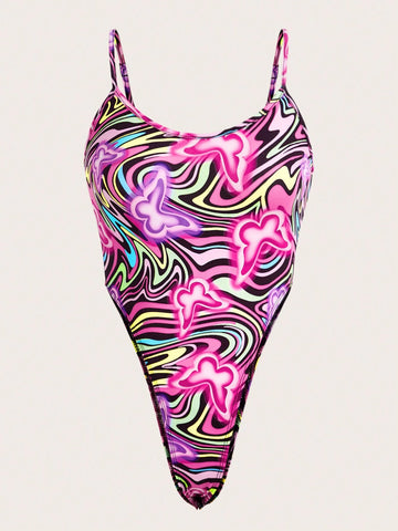 Marble & Butterfly Print Cami Bodysuit